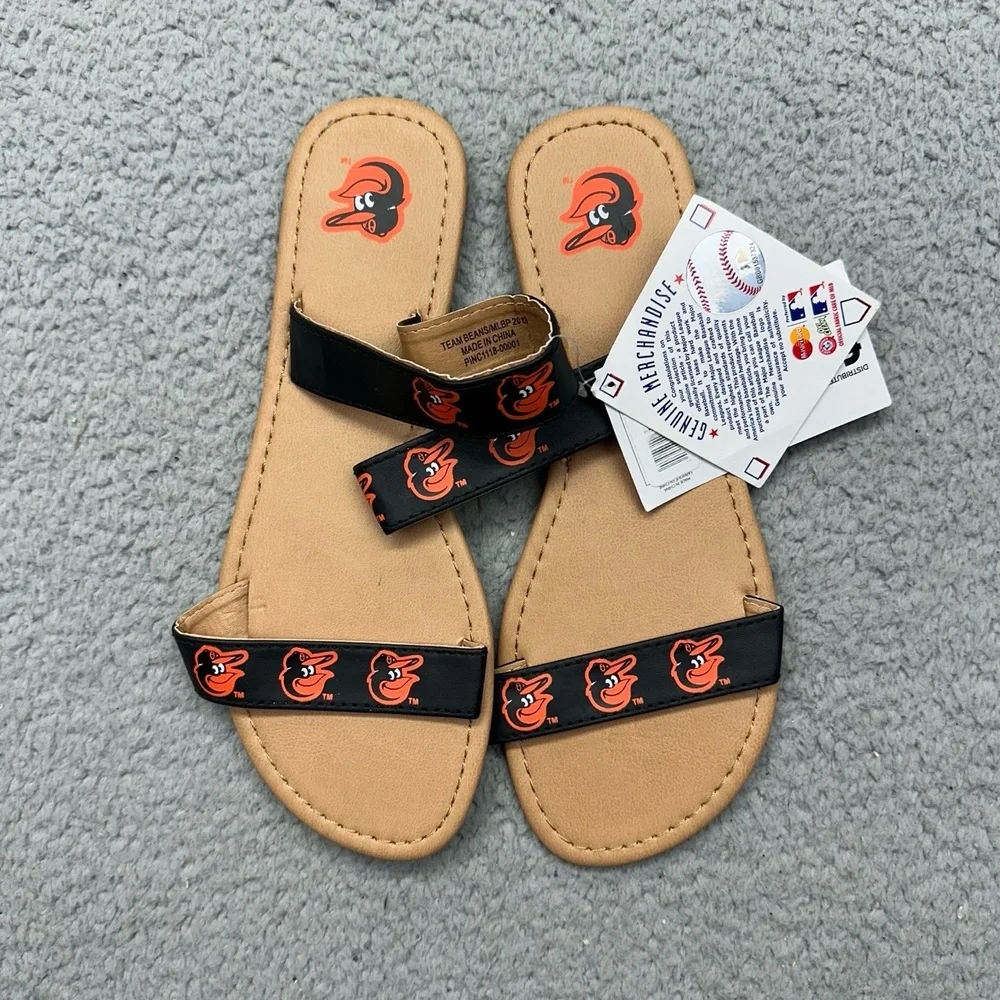 NWT FOCO PINC1118-00001 MLB Baltimore Orioles Womens Medium Sz 7-8 Black Sandals